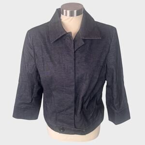 Anne Klein Stretch Size 10 Button Front Black Jacket 3/4 Sleeve